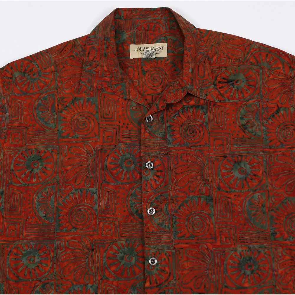 Johari West Mens 2XL Batik Geometric Tribal‎ S/S Cotton Abstract Collar Shirt